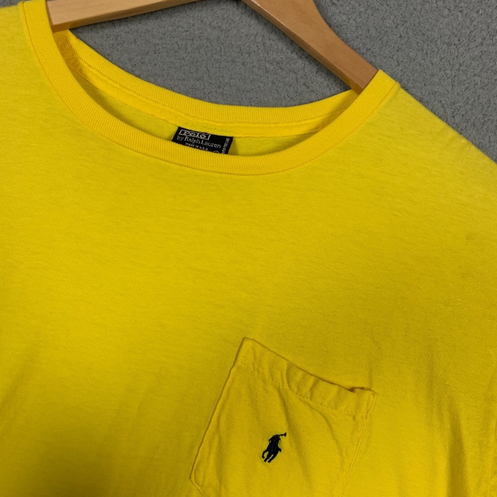 Vintage Polo Ralph Lauren T-Shirt Men's XL Yellow Pocket Single Stitch 90s Y2K